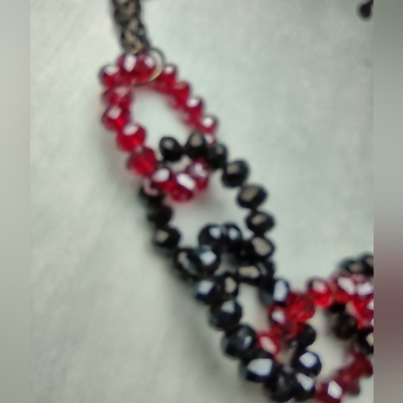 👍 5 for $20 JS Marked Red & Black Beaded Linked Ovals  Necklace - Picture 5 of 6